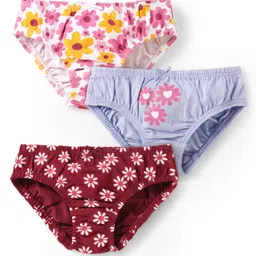 Babyoye Cotton Elastane Knit Panties With Floral Print Pack Of 3 - Maroon Lilac & White-picture-8
