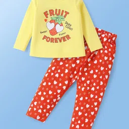 Doodle Poodle 100% Cotton Knit Full Sleeves Night Suit With Fruit & Heart Print - Lemon Yellow-picture-16