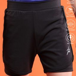 Pine Active Knit Knee Length Skin Friendly Active Stretch Solid Shorts with Tights - Black-image-45
