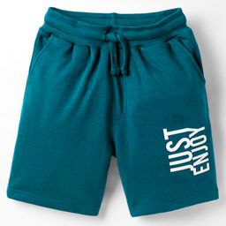 Taeko Single Jersey Knit Knee Length Shorts With Text Print - Teal Blue-image-15