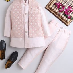 Ahhaaaa Velvet Full Sleeves Solid Kurta With Pant & Embroidered Jacket Set - Pink-image-51