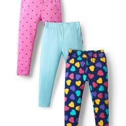 Babyhug Cotton Lycra Leggings With Polka Dots & Hearts Print Pack Of 3 - Light Blue Pink & Navy Blue-image-26