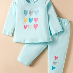 Tango Single Jersey Knit Full Sleeves Heart Printed T-Shirt & Pant Set - Light Blue-picture-19