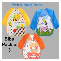 Sparkle Joy Full Sleeves Washable PVC Waterproof Printed Apron/Bibs Pack of 3-(Print May Vary)-16
