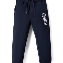 Olio Kids Sinker Knit Full Length Lounge Pants with Creative Text Print - Navy Blue-picture-11