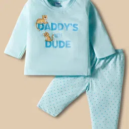 Tango Single Jersey Knit Full Sleeves Night Suit with Tiger Print - Aqua-picture-1
