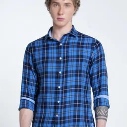 Double Two Men Relaxed Fit Buffalo Checked Spread Collar Cotton Casual Shirt-image-95