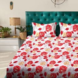Klotthe White & Red Floral Printed Double Bedsheet With 2 Pillow Covers - 2.7 m x 2.7 m image 4
