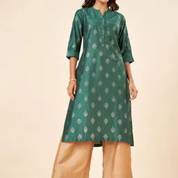 RANGMANCH BY PANTALOONS Ethnic Motifs Embroidered Mandarin Collar Straight Kurta-picture-22
