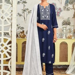 Skylee Pop Women Ethnic Motifs Embroidered Regular Kurta & Trousers With Dupatta-image-95