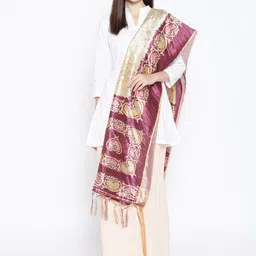 Shaily Beige & Burgundy Printed Dupatta-25