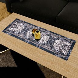 Kuber Industries Blue & White Carpet Printed Velvet Table Runner-12