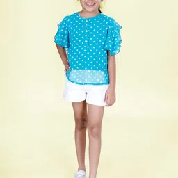 KiddoPanti Girls Frill Layered Sleeve Top With Rollup Denim-image-16