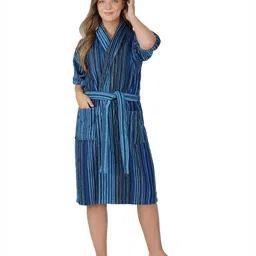 RANGOLI Striped Pure Cotton 420 GSM Bath Robe With Front Pockets-image-93