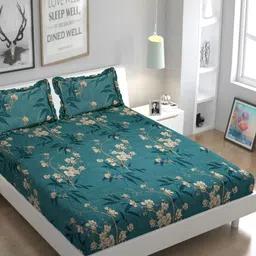 Luxmi Cotton Fabrics Green & Brown Floral Printed 144 TC Queen Bedsheet Set 2.4 m x 2.25 m-image-89