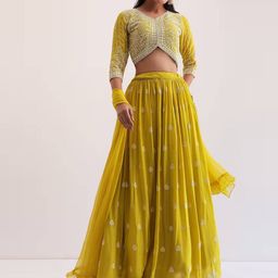 NEEL ART Embroidered Sequinned Semi-Stitched Lehenga & Unstitched Blouse With Dupatta-image-81
