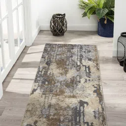 OBSESSIONS Grey & Beige Abstract Printed Anti-Static Floor Runner-29