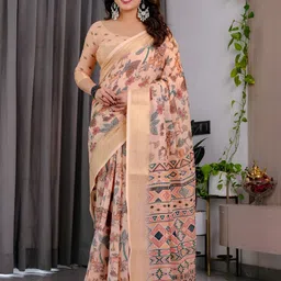 Shriyangan Ethnic Motifs Zari Pure Linen woven Design Saree-picture-0