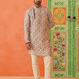 TheEthnic.Co Printed Mandarin Collar Kurta With Trousers-image-38