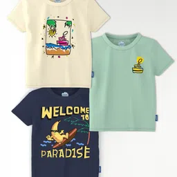 Nauti Nati Boys Pack Of 3 Graphic Printed Antimicrobial Cotton T-shirt-image-93