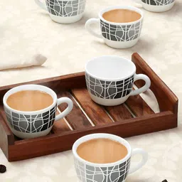 Larah by BOROSIL Sitara White & Black 6 Pieces Geometric Printed Matte Cups 140ml-17