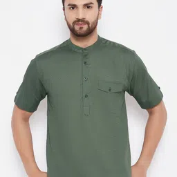 even Men Green Thread Work Dobby Kurta-image-10