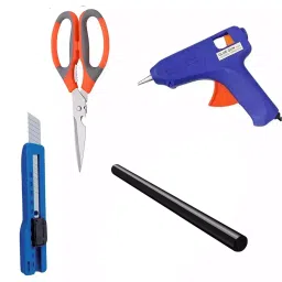 VMTRONIX Hot Glue Gun 40W Blue, 10 pcs Glue Sticks Black, Scissor & Cutter for School DIY Arts, and Home Repair-29