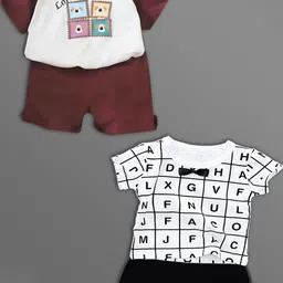 HELPOM Kids Pack Of 2 Printed Round Neck T-shirt With Shorts-25
