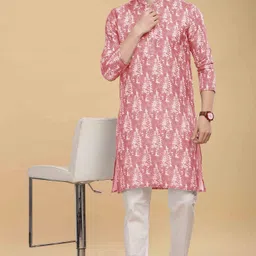 Anouk Red Abstract Printed Mandarin Collar Cotton Straight Kurta-picture-2