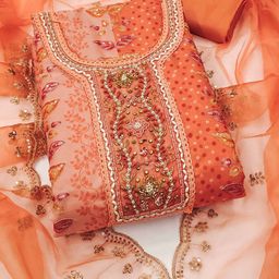 SAINOOR Floral Embroidered Beaded Organza Semi-Stitched Dress Material-image-21