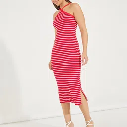 Styli Women Striped Halter Neck Bodycon Midi Dress-image-61