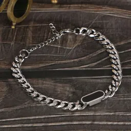 Thrillz Men Stainless Steel Silver-Plated Cubic Zirconia Studded Link Bracelet-picture-13
