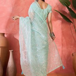 KALINI Ethnic Motifs Embroidered Sequinned Net Saree with Blouse Piece image 5