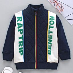 UCB Full Sleeves Quilted Sweat Jacket Text Print - Blue-image-41
