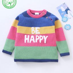 Babyhug 100% Organic Cotton Full Sleeves Pullover Sweater - Multicolour-image-90