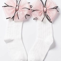 Flaunt Chic Calf Length Solid Bow Socks - White-image-26