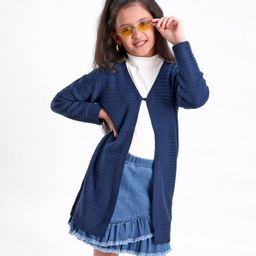 Pine Kids Full Sleeves Moderate Winter Front Open Shrug - Blue-image-95
