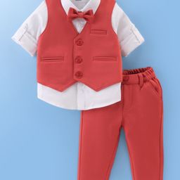 Babyoye Cotton Dyed Woven Solid Colour Full Sleeves Party Suits -Peach-image-21