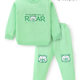 Babyoye 100% Cotton Full Sleeves Sweater Set With Text Embroidery - Light Green-image-16
