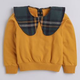 Aww Hunnie Full Sleeves Checked Collared Autumn & Winter Wear Sweatshirt - Mustard Yellow-image-82