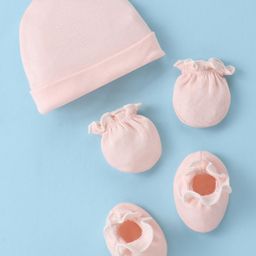 Ben Benny Interlock 100% Cotton Knit Cap Mitten & Booties Set Solid Color Pink - Diameter 9.5 cm-image-16