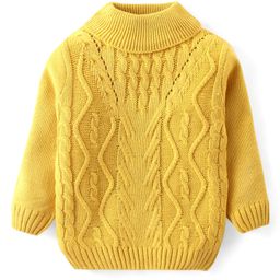 Babyhug Knitted Full Sleeves Turtle Neck Pullover Sweater With Cable Knit Design - Yellow-image-92