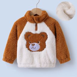 Kookie Kids Full Raglan Sleeves Fur Winter Jacket with Bear Patch - Brown-image-79