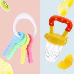 Tinny Tots Baby Fresh Fruit Vegetable Food Nibbler Rattle Silicone Teether with Baby Key Shaped Teether (YELLOW)-8