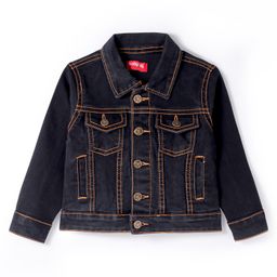 Babyhug Full Sleeves Front OpenDenim Washed Jacket with Pockets - Black-image-72