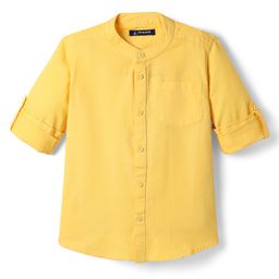 Pine Kids 100% Cotton Full Sleeves Solid Coloured Shirts With Mandarin Collar- Yellow-picture-26