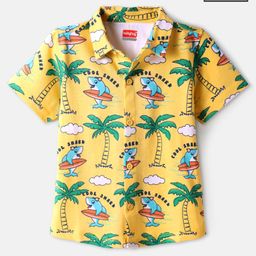 Babyhug Cotton Knit Half Sleeves Shirt with Beach Theme Print - Yellow-image-42