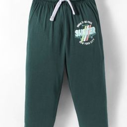 Taeko Looper Knit Full Length Lounge Pants With Born To Be Free Text Print - Dark Green-18