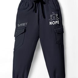 Olio Kids Cotton Woven Full Length Trousers With Text Print - Navy Blue-picture-38