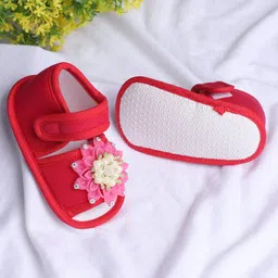 Coco Candy Floral Applique Detailed & Pearl Embellished With Velcro Closure Sandals - Dark Pink-picture-36